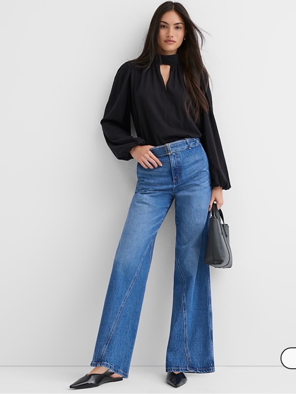 LOFT - Belted Slim Wide Leg Jeans in Bright Medium Stone Wash - size 26 - Picture 2 of 8